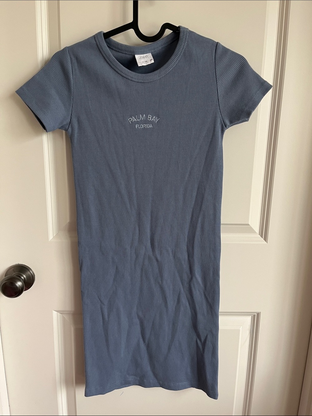 Zara Kids Ribbed Short Sleeve Nightgown - Dusty Blue